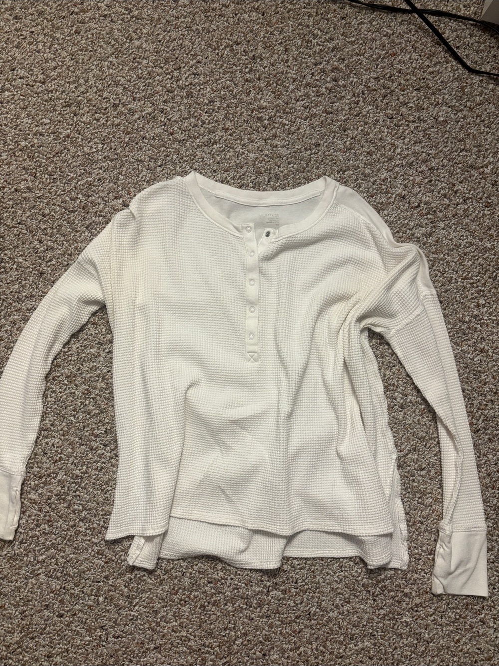 aerie Cream Waffle Henley Long-Sleeve Top